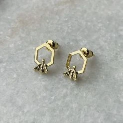 Patina Stores Gold Hexagon Bee Earring
