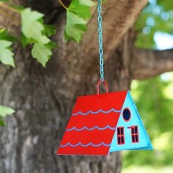 Patina Stores Small Blue A-Frame Bird House Garden