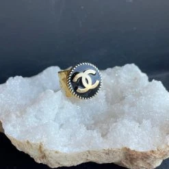 Patina Stores Upcycled Black Designer Button Ring Jewelry