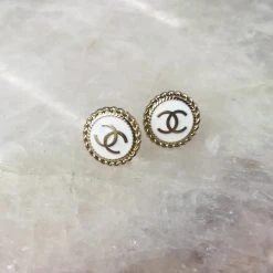 Patina Stores Jewelry Upcycled Designer White Button Studs