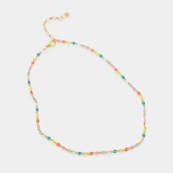 Patina Stores Dainty Multicolor Enamel Chain Necklace