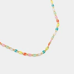 Patina Stores Dainty Multicolor Enamel Chain Necklace