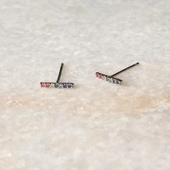 Patina Stores Tiny Rainbow Crystal Bar Earrings Jewelry