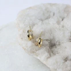 Patina Stores Thick Double Huggie With Crystals