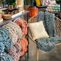 Patina Stores Blue Chenille Chunky Knit Throw