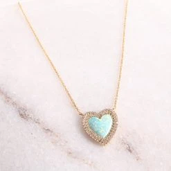 Patina Stores Opal Heart Necklace Jewelry
